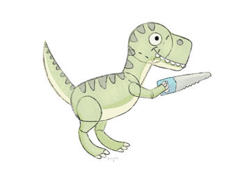 Shapes breaking down how this dinosaur character was made